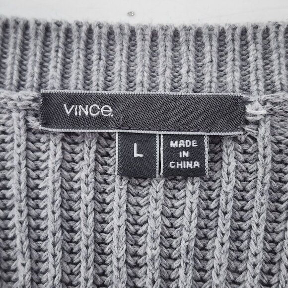 VINCE Rib Knit Raglan Cotton Sweater Long Sleeve Slouchy Ribbed Gray - Picture 4 of 5